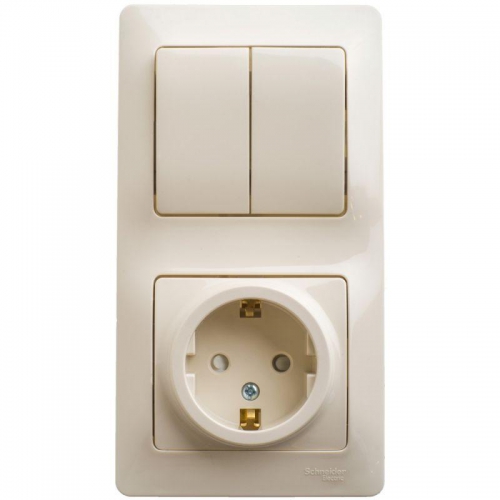 Блок комбинированный Glossa (розетка защ. шторки с заземл.+ 2-кл. выкл.) беж. SE GSL000274 GSL000274