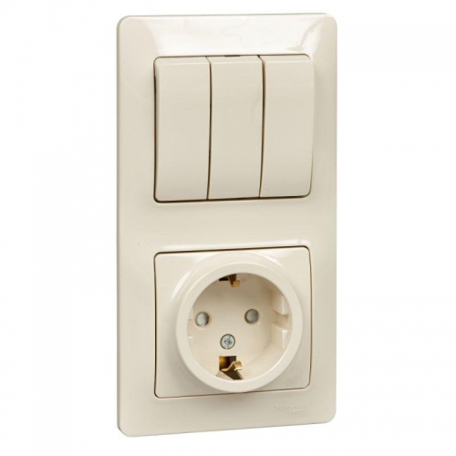 Блок комбинированный Glossa (розетка с заземл. защ. шторки + 3-кл. выкл.) беж. SE GSL000278 GSL000278