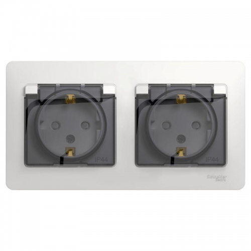 Розетка 2-м СП 2мод. Glossa 16А IP44 с заземл. защ. шторки в сборе бел. SE GSL000147 GSL000147