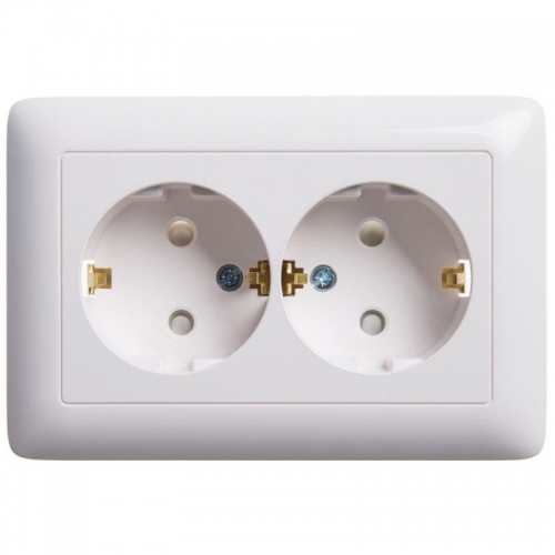 Розетка 2-м СП Хит 16А IP20 с заземл. защ. шторки бел. SE RS16-231-B RS16-231-B