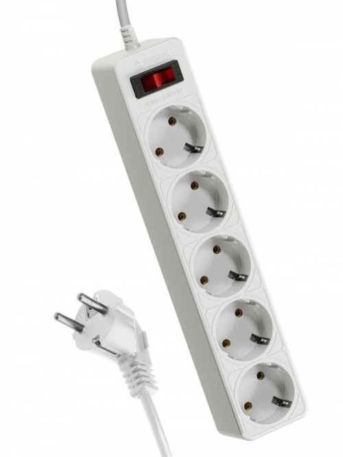 Удлинитель с сетевым фильтром 5х3м с заземл. 10А IP20 2.2кВт ПВС 3х0.75 с выкл. с индикатором сети бел. КОСМОС FKsm3m-5g(W) FKsm3m-5g(W)