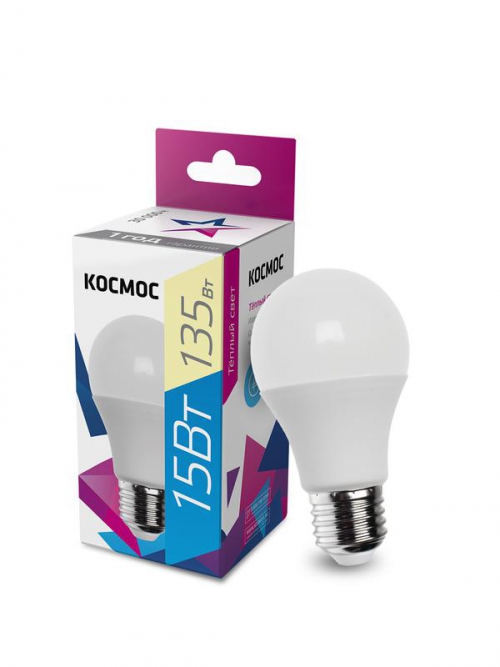Лампа светодиодная A60 15Вт 3000К E27 220В КОСМОС LkecLED15wA60E2730 LkecLED15wA60E2730