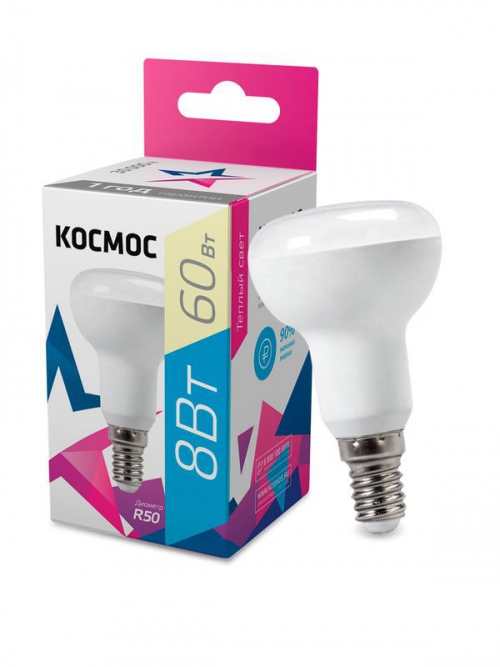 Лампа светодиодная R50 8Вт 220В E14 3000К Космос Lksm_LED8wR50E1430 Lksm_LED8wR50E1430