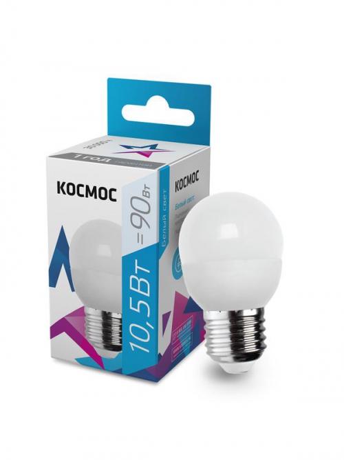 Лампа светодиодная 10.5Вт шар 4500К бел. E27 220В КОСМОС LkeLED10.5wGL45E2745 LkeLED10.5wGL45E2745