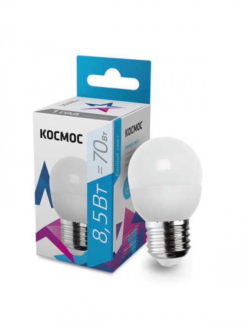 Лампа светодиодная 8.5Вт шар 4500К бел. E27 220В КОСМОС LkecLED8.5wGL45E2745 LkecLED8.5wGL45E2745