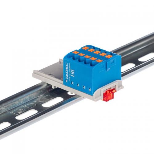Блок распределительный с вертикал. адаптером на рейки шир. 15/35мм зажим push-in 10 точек подключения 2.5кв.мм син. DKC DTP1-010-04SPUB-V DTP1-010-04SPUB-V