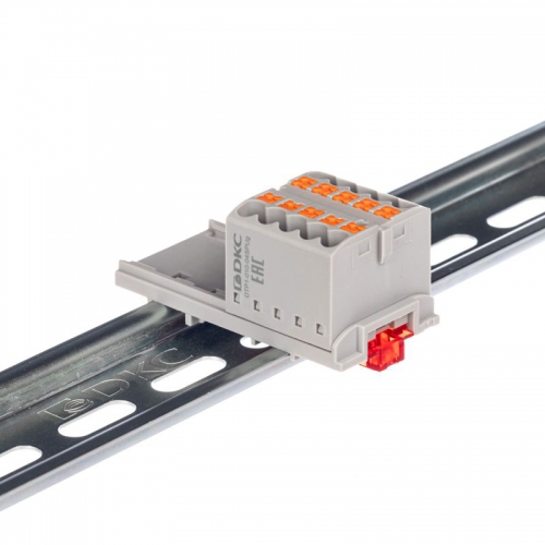 Блок распределительный с вертикал. адаптером на рейки шир. 15/35мм зажим push-in 10 точек подключения 2.5кв.мм сер. DKC DTP1-010-04SPUG-V DTP1-010-04SPUG-V