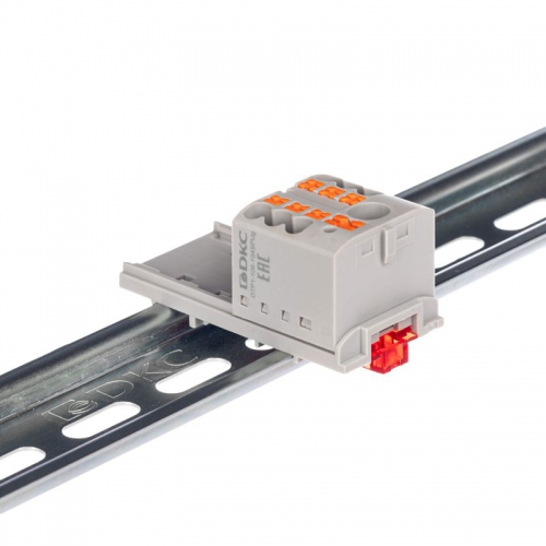 Блок распределительный с вертикал. адаптером на рейки шир. 15/35мм зажим push-in 1 ввод 6кв.мм 6 точек подключения 2.5кв.мм сер. DKC DTP1-106-104SPUG-V DTP1-106-104SPUG-V