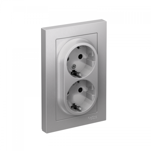 Розетка 2-м Atlas Design с заземл. 16А в сборе алюм. SchE ATN000324 ATN000324