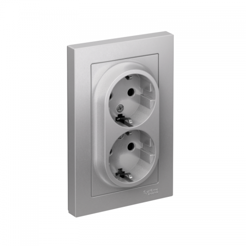 Розетка 2-м СП AtlasDesign 16А IP20 с заземл. защ. шторки в сборе алюм. SchE ATN000326 ATN000326