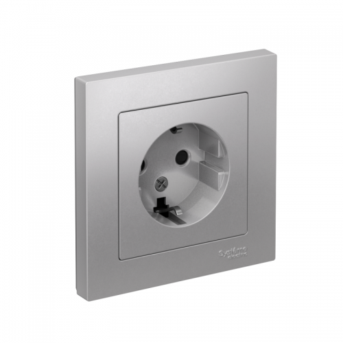 Розетка 1-м СП AtlasDesign 16А IP20 с заземл. защ. шторки в сборе алюм. SchE ATN000344 ATN000344