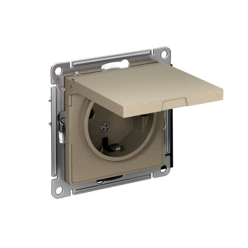 Розетка 1-м СП AtlasDesign 16А IP20 с заземл. защ. шторки с крышкой механизм шампань SchE ATN000546 ATN000546