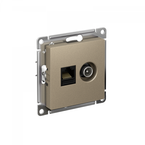 Розетка компьютерная + телевизионная 2-м AtlasDesign RJ45 кат.5E + TV механизм шампань SchE ATN000589 ATN000589