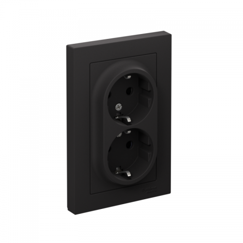 Розетка 2-м Atlas Design с заземл. защ. шторки 16А в сборе карбон SchE ATN001026 ATN001026