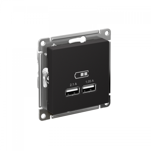 Механизм розетки USB Atlas Design 5В 1порт х 2.1А 2порта х 1.05А карбон SchE ATN001033 ATN001033