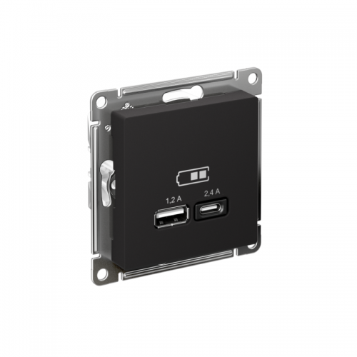 Розетка USB AtlasDesign тип A+C 5В/2.4А 2х5В/1.2А механизм карбон SE ATN001039 ATN001039