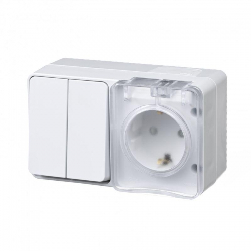 Блок ОП AtlasDesign Profi54 (розетка 16А 250В с заземл. защ. шторки + 2-кл. выкл. 10А) IP54 бел. SE ATN540174 ATN540174