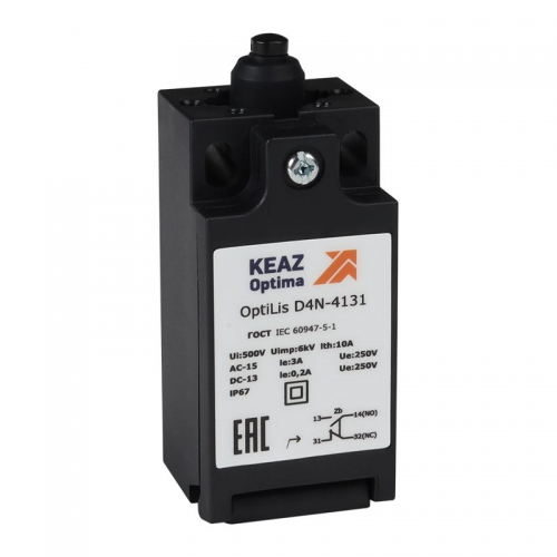 Выключатель концевой OptiLiS D4N-4131 толкатель пластик. EN 50047 XCKN2112P20 КЭАЗ 365302 365302