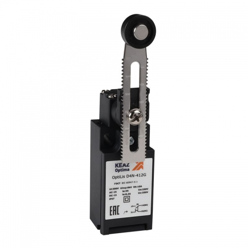 Выключатель концевой OptiLiS D4N-412G рычаг регулир. с роликом пластик. EN 50047 XCKN2145P20 КЭАЗ 365310 365310