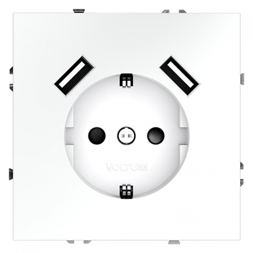 Розетка 1-м СП S70 16А с USB A+A с заземл. защ. шторки механизм бел. матов. Voltum VLS040402 VLS040402