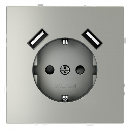 Розетка 1-м СП S70 16А с USB A+A с заземл. защ. шторки механизм сталь Voltum VLS040405 VLS040405