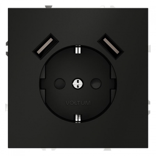 Розетка 1-м СП S70 16А с USB A+A с заземл. защ. шторки механизм черн. матов. Voltum VLS040408 VLS040408