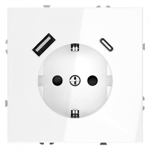 Розетка 1-м СП S70 16А с USB тип A+С механизм с заземл. защ. шторки бел. глянцевый Voltum VLS040501 VLS040501