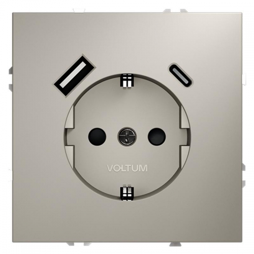 Розетка 1-м СП S70 16А с USB A+С с заземл. защ. шторки механизм кашемир Voltum VLS040503 VLS040503