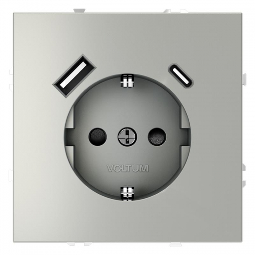 Розетка 1-м СП S70 16А с USB A+С с заземл. защ. шторки механизм сталь Voltum VLS040505 VLS040505