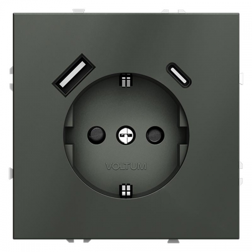 Розетка 1-м СП S70 16А с USB A+С с заземл. защ. шторки механизм титан Voltum VLS040506 VLS040506