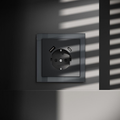 Розетка 1-м СП S70 16А с USB A+С с заземл. защ. шторки механизм графит Voltum VLS040507 VLS040507