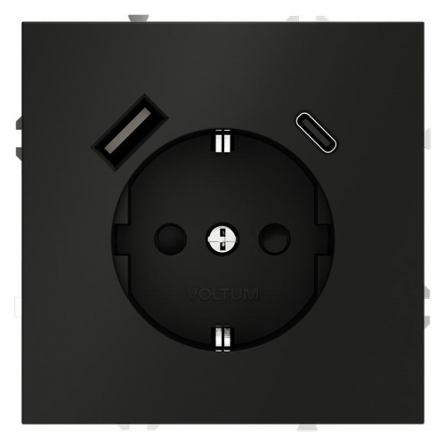 Розетка 1-м СП S70 16А с USB A+С с заземл. защ. шторки механизм черн. матов. Voltum VLS040508 VLS040508