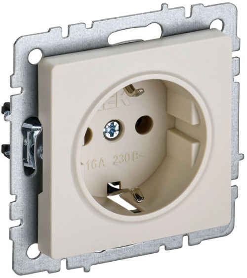 Розетка BRITE РС11-1-0-БрКр 16А с заземл. без защ. шторки беж. IEK BR-R11-16-K10 BR-R11-16-K10