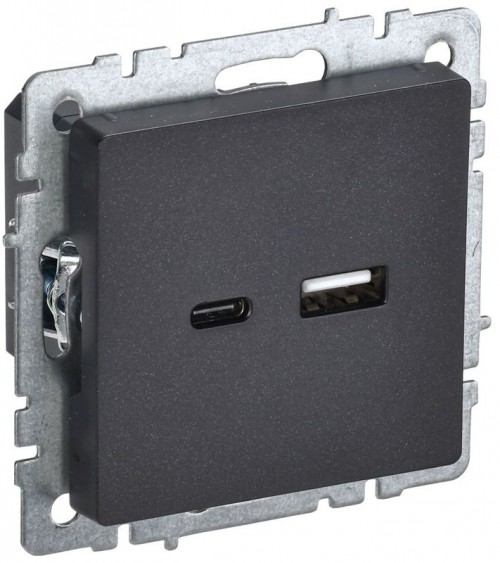 Розетка BRITE USB A+C 18Вт РЮ11-1-БрЧ черн. IEK BR-U22-018-K02 BR-U22-018-K02