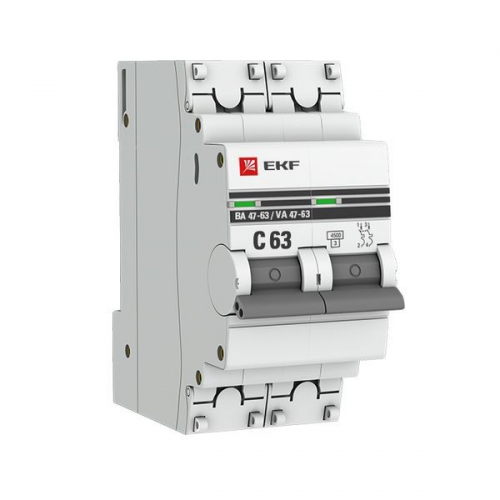 Выключатель авт. мод. 2п C 63А ВА 47-63 4.5кА PROxima EKF mcb4763-2-63C-pro mcb4763-2-63C-pro