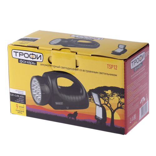 Фонарь-прожектор аккумуляторный TSP12 12 + 18LED аккум. 4В 1.8А.ч ЗУ 220В (картон. упак.) Трофи C0045551 C0045551