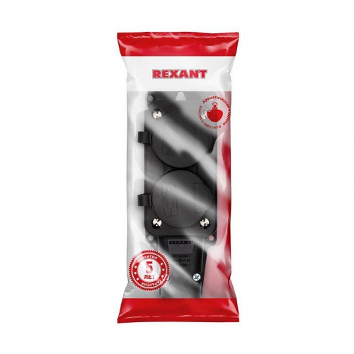 Розетка штепсельная двухместная влагозащ. с/з 16А IP54 каучук Rexant 111-112 111-112