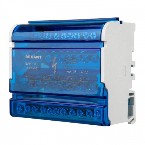 Шина на DIN-рейку в корпусе (кросс-модуль) 4х11 Rexant 11-2304-11 11-2304-11