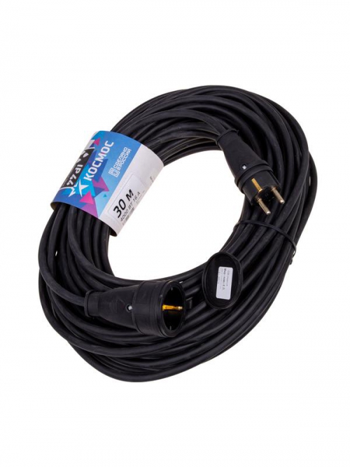 Удлинитель-шнур 1х30м 16А IP44 250В 4кВт черн. каучук КГ 3х2.5 УХз16 Россия КОСМОС YSHKsm30m-1g(16A)KG YSHKsm30m-1g(16A)KG