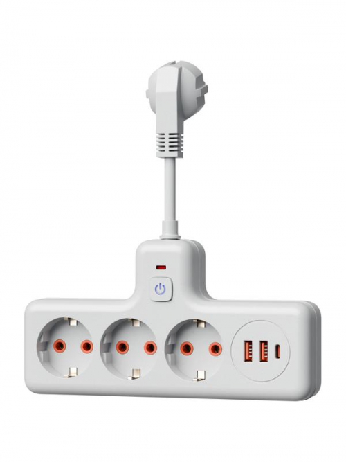 Удлинитель с сетевым фильтром 3х0.3м 10А 2USB + 1USBC 2500Вт ПВС 3х1 компакт бел. КОСМОС FRKsm0.3m-3g(W)USB FRKsm0.3m-3g(W)USB
