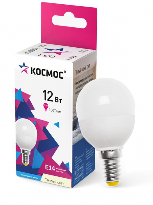 Лампа светодиодная GL45 12Вт 3000К E14 1070лм 174-265В КОСМОС LkeLED12wGL45E1430 LkeLED12wGL45E1430