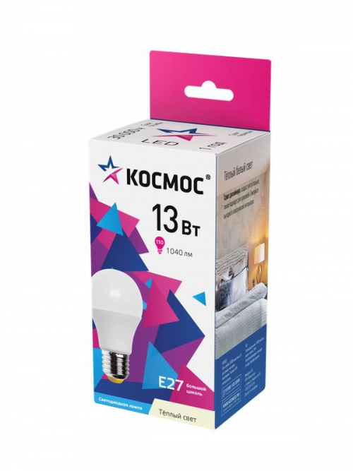 Лампа светодиодная А60 13Вт Е27 6500К 220В КОСМОС LkecLED13wA60E2765 LkecLED13wA60E2765