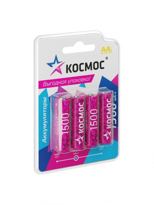 Аккумулятор AA/R6 1500мА.ч NI-MN BP-4 (блист.4шт) КОСМОС KOCR6NIMH1500mAh4BL KOCR6NIMH1500mAh4BL