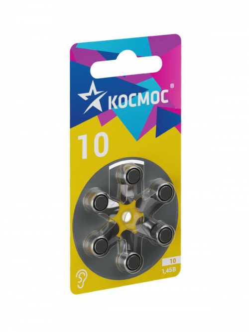 Элемент питания воздушно-цинковая для слуховых аппаратов ZA10 (10 PR70 DA230 V10) 1.45В (уп.6шт) КОСМОС KOCZA-10BL6 KOCZA-10BL6