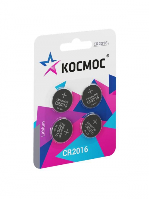 Элемент питания литиевый CR2016 4хBL (блист.4шт) КОСМОС KOC2016BL4 KOC2016BL4