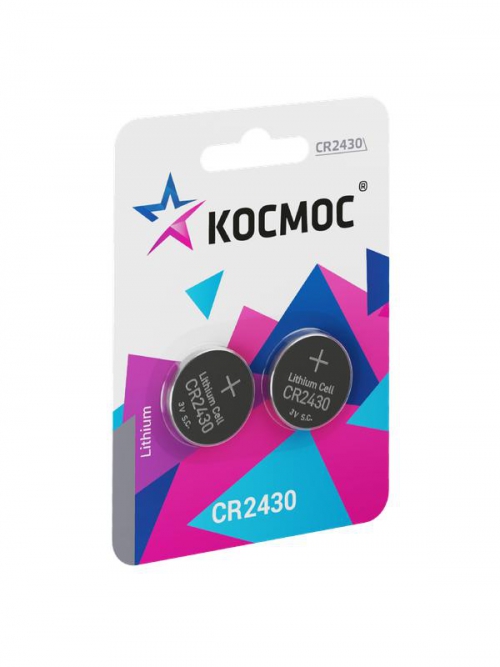 Элемент питания литиевый CR2430 2хBL (блист.2шт) КОСМОС KOCR2430BL2 KOCR2430BL2