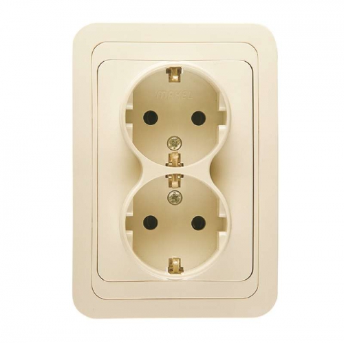Розетка 2-м СП Mimoza 16А IP20 с заземл. крем./крем. Makel 25082 25082