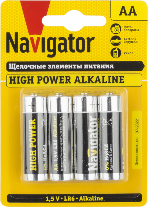 Элемент питания алкалиновый 94 753 NBT-NE-LR6-BP4 (блист.4шт) Navigator 94753 94753