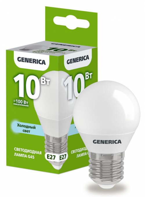 Лампа светодиодная G45 10Вт шар 6500К E27 230В GENERICA LL-G45-10-230-65-E27-G LL-G45-10-230-65-E27-G