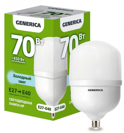 Лампа светодиодная HP 70Вт 6500К E27-E40 230В GENERICA LL-HP-70-230-65-E27-E40-G LL-HP-70-230-65-E27-E40-G